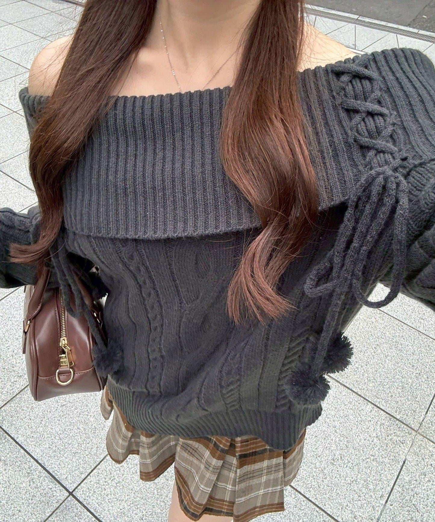 【HolidayCollection】一字肩麻花針織衫