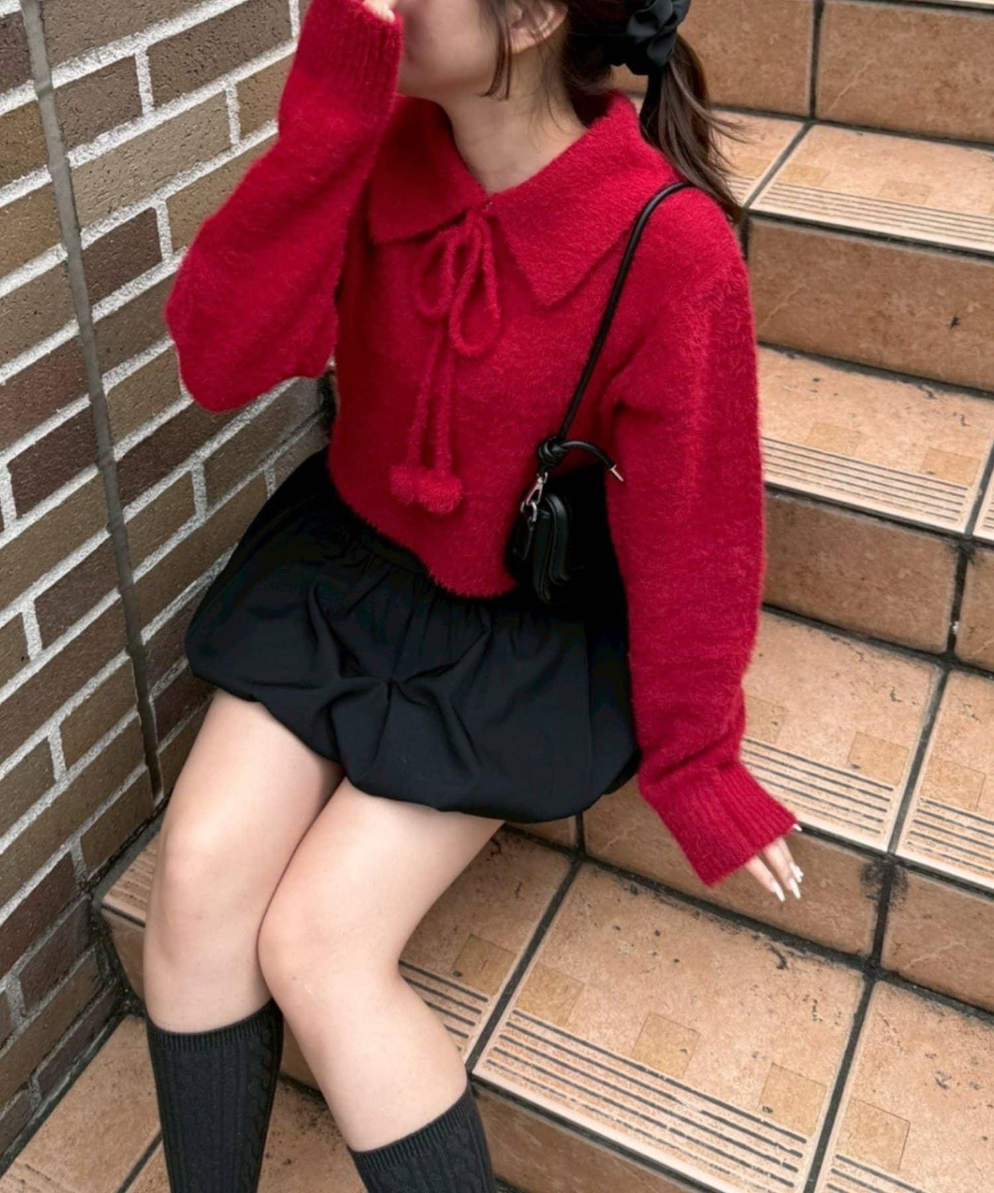 【HolidayCollection】羽毛裝飾針織POLO衫