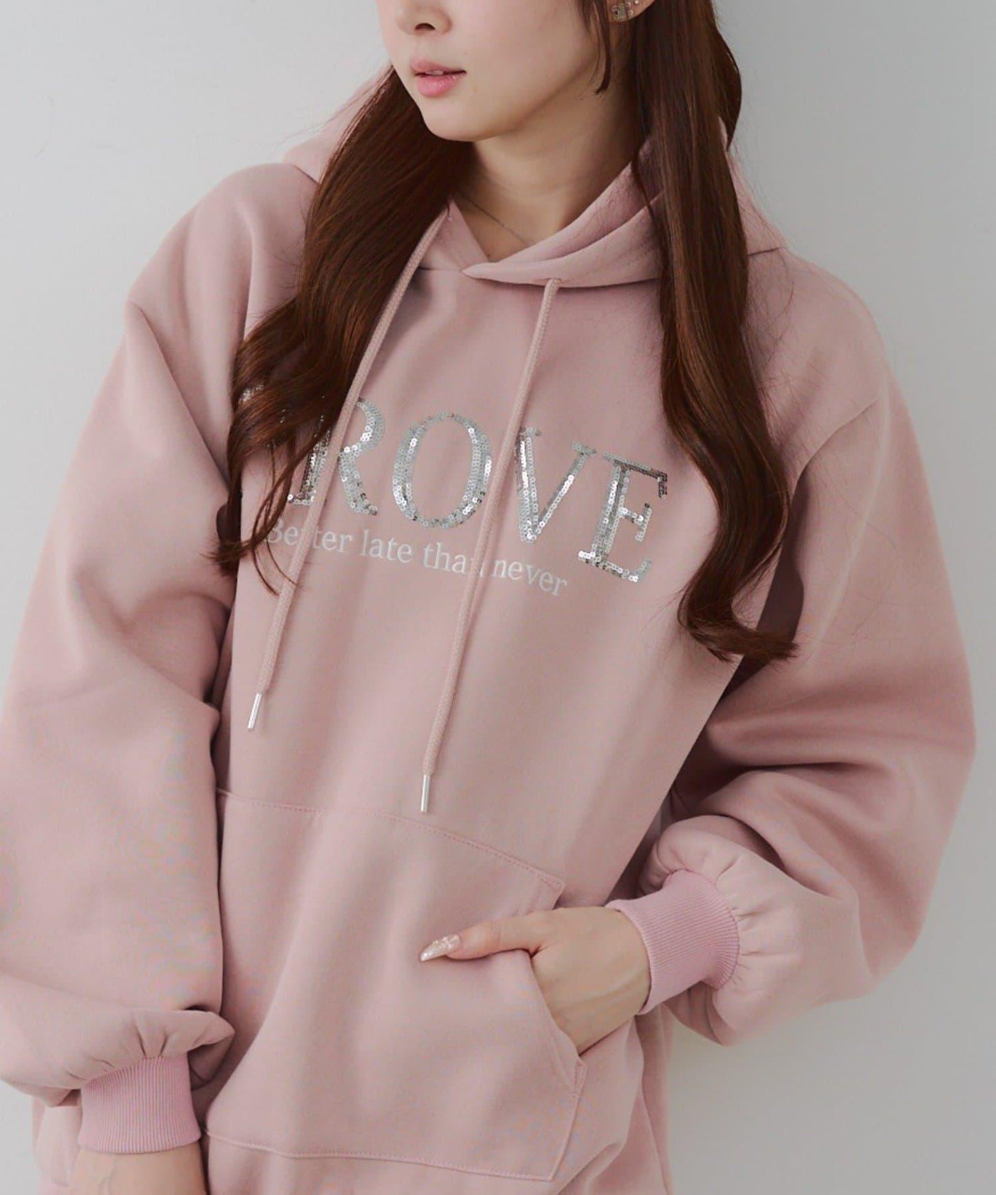 亮片標誌加絨寬鬆連帽衛衣