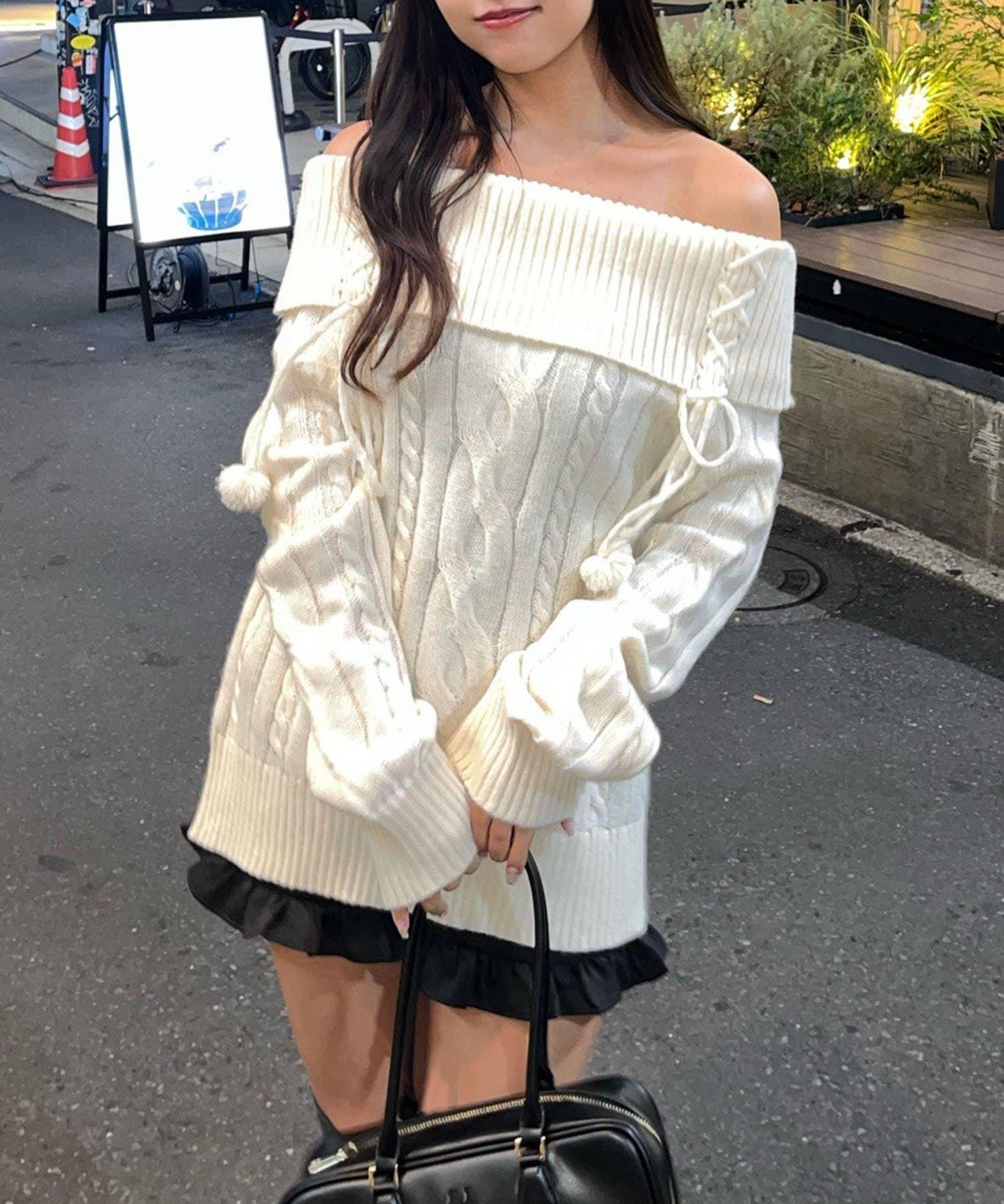 【HolidayCollection】一字肩麻花針織衫