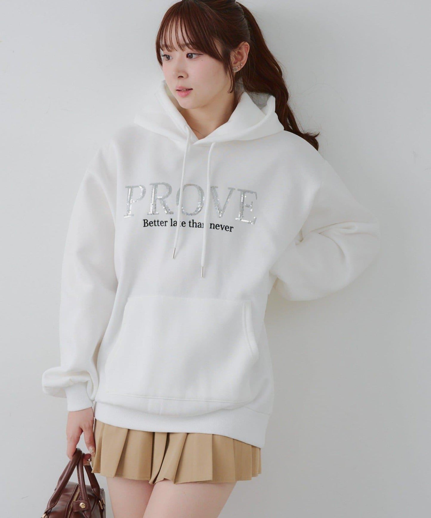 亮片標誌加絨寬鬆連帽衛衣