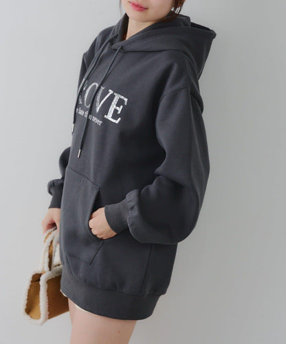 亮片標誌加絨寬鬆連帽衛衣