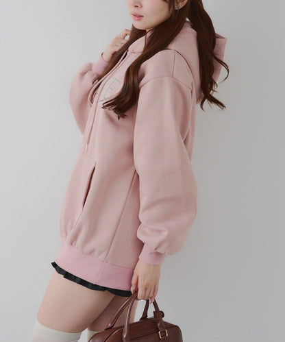 亮片標誌加絨寬鬆連帽衛衣