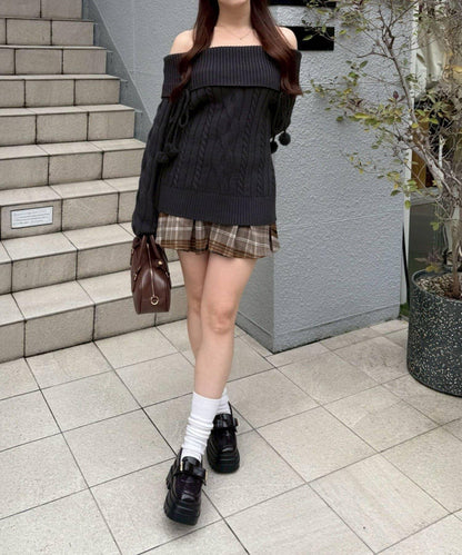 【HolidayCollection】一字肩麻花針織衫