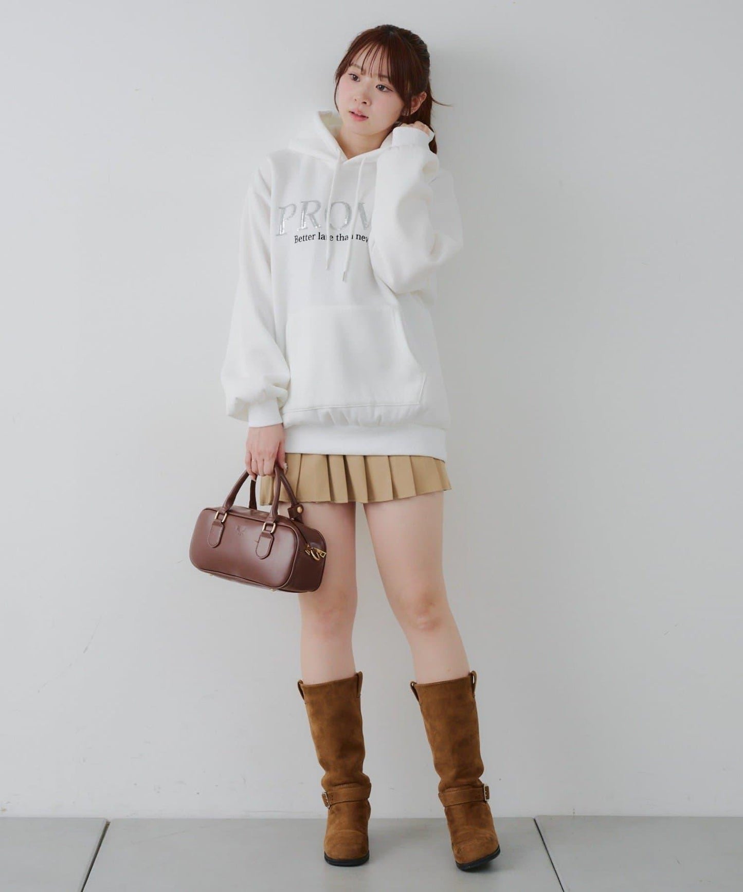 亮片標誌加絨寬鬆連帽衛衣