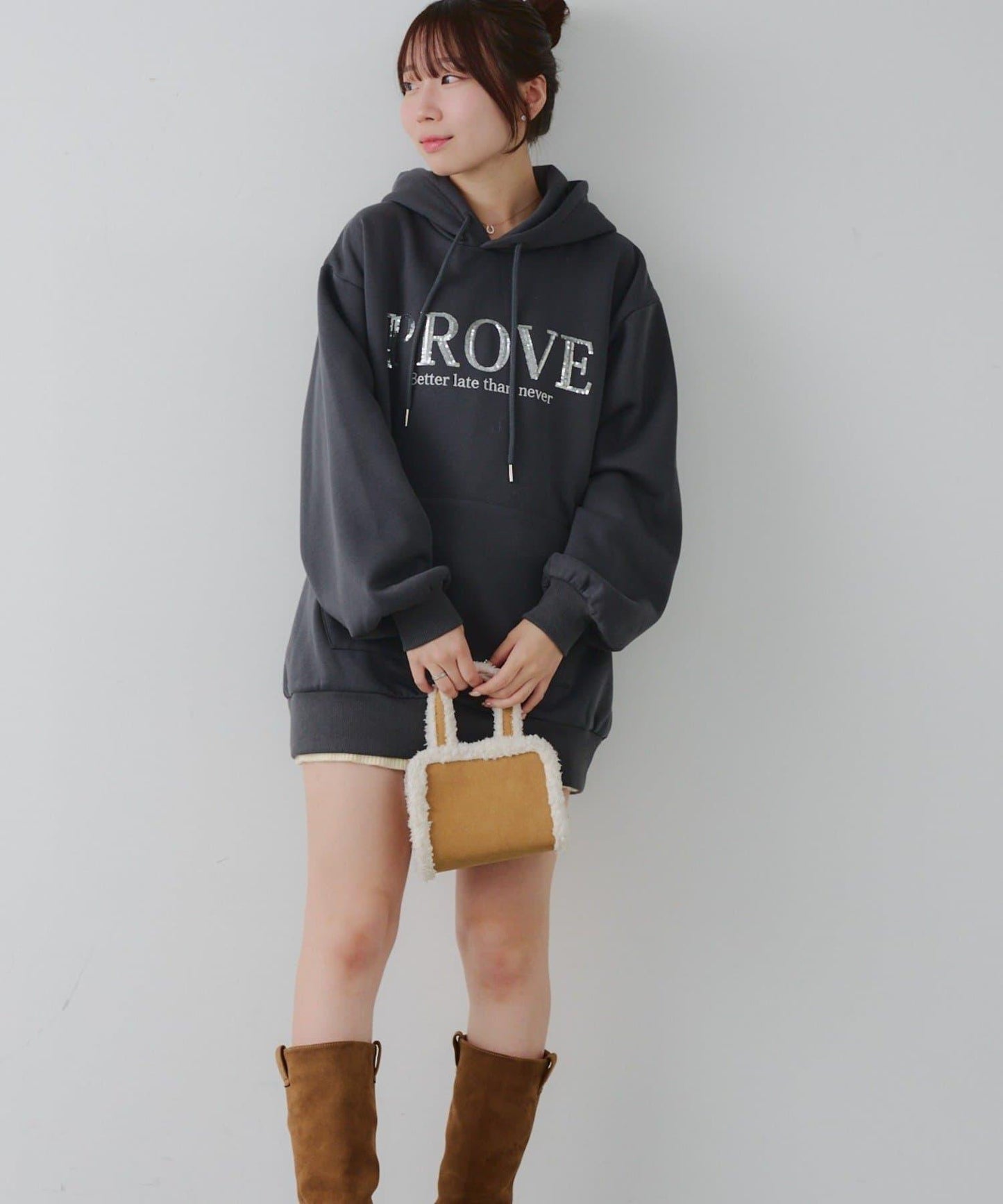 亮片標誌加絨寬鬆連帽衛衣