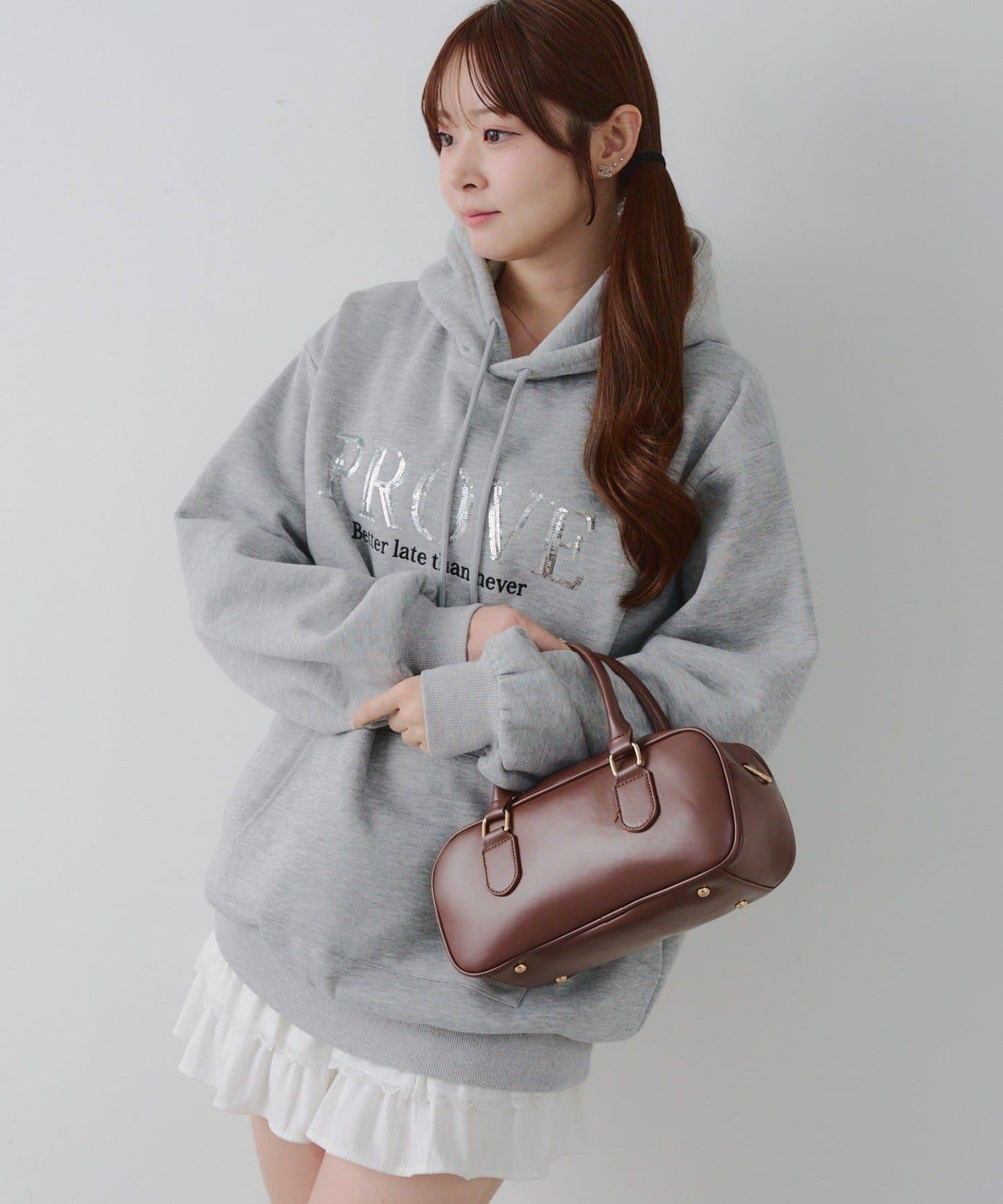 亮片標誌加絨寬鬆連帽衛衣