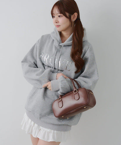 亮片標誌加絨寬鬆連帽衛衣