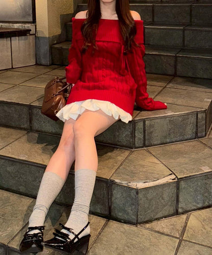 【HolidayCollection】一字肩麻花針織衫