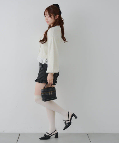 亮片羽毛紗拼接蕾絲下襬開衫