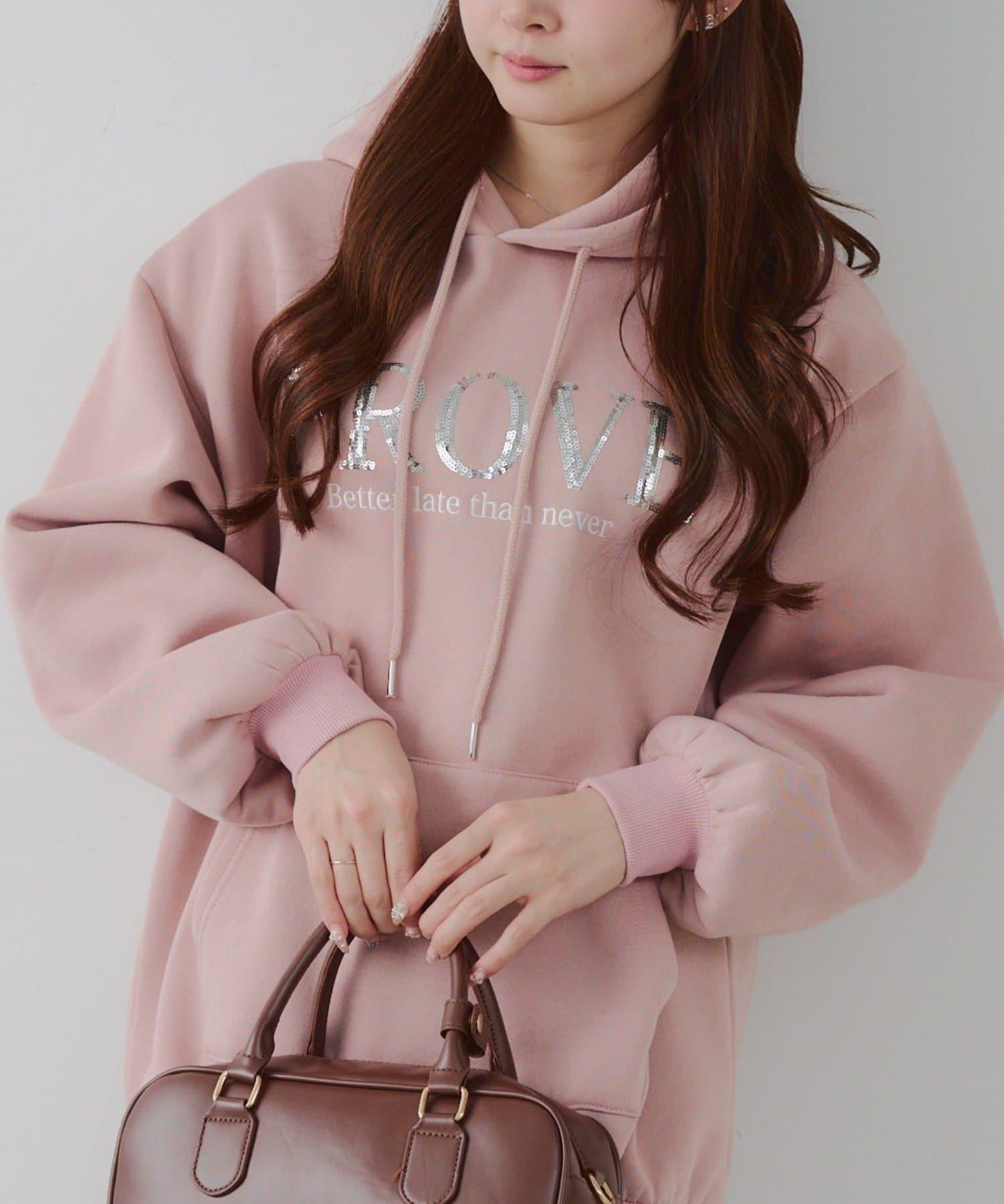 亮片標誌加絨寬鬆連帽衛衣