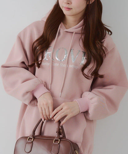 亮片標誌加絨寬鬆連帽衛衣