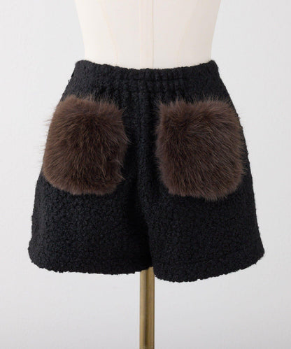 口袋毛絨短褲