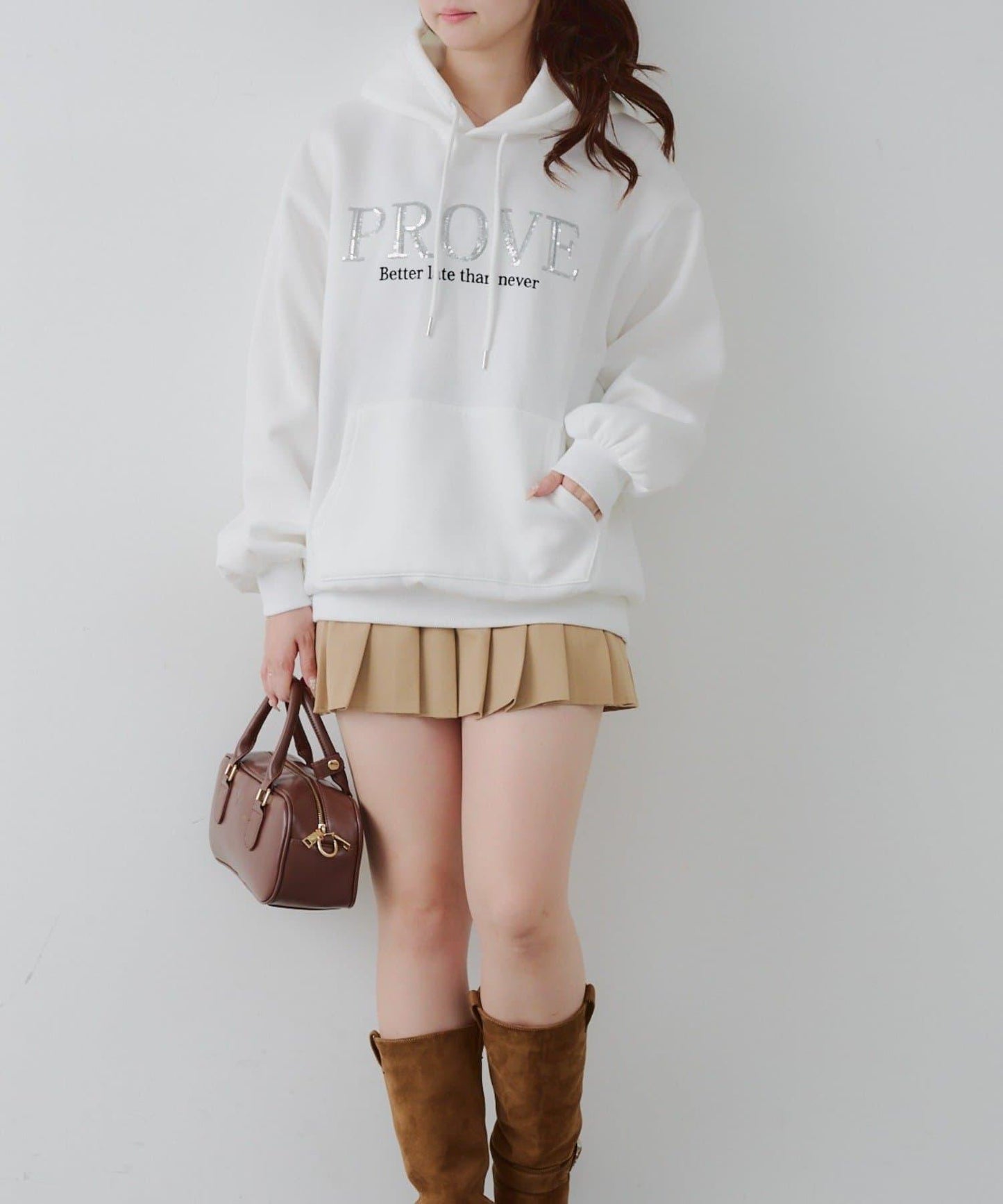 亮片標誌加絨寬鬆連帽衛衣