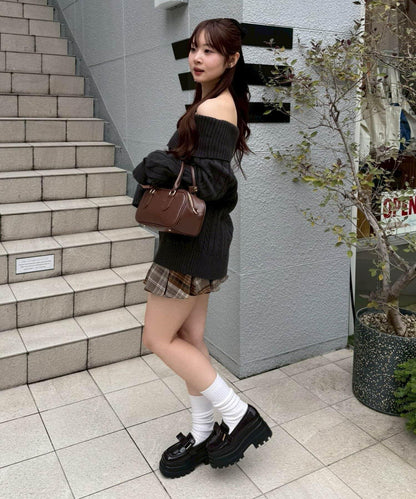 【HolidayCollection】一字肩麻花針織衫