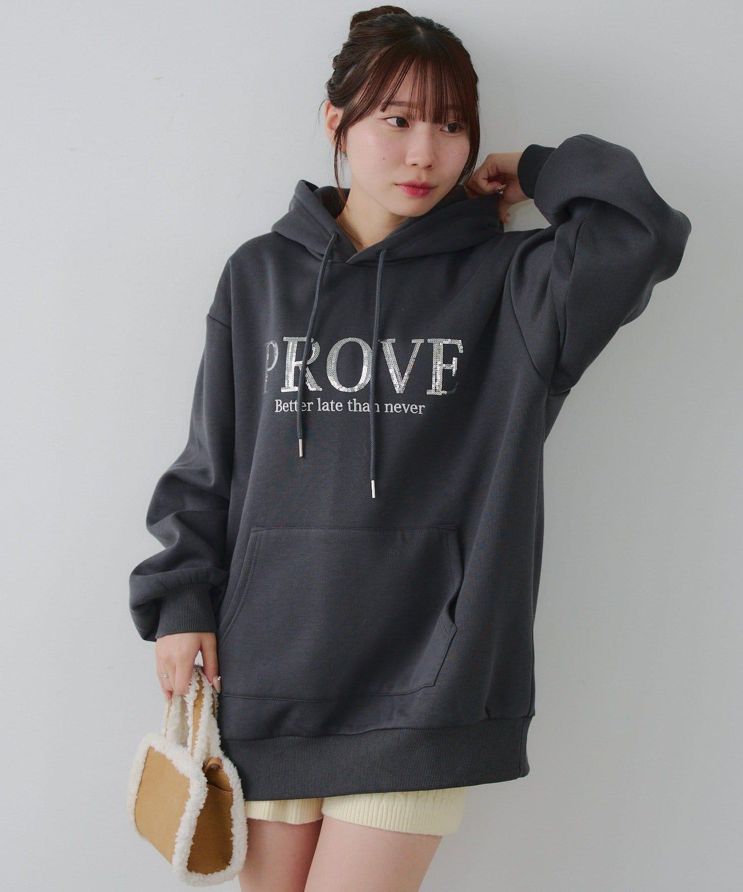 亮片標誌加絨寬鬆連帽衛衣