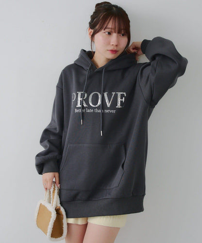 亮片標誌加絨寬鬆連帽衛衣