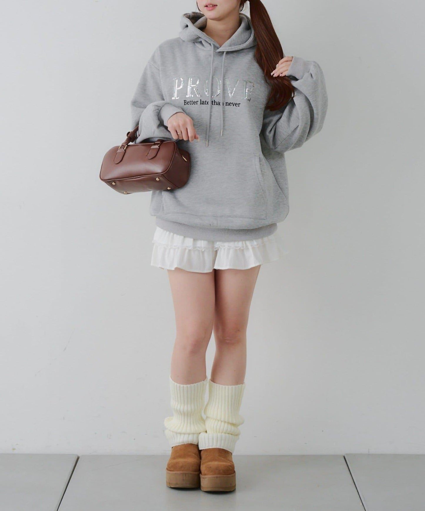 亮片標誌加絨寬鬆連帽衛衣