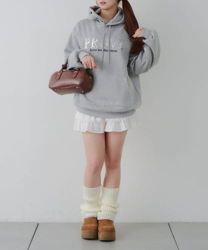 亮片標誌加絨寬鬆連帽衛衣