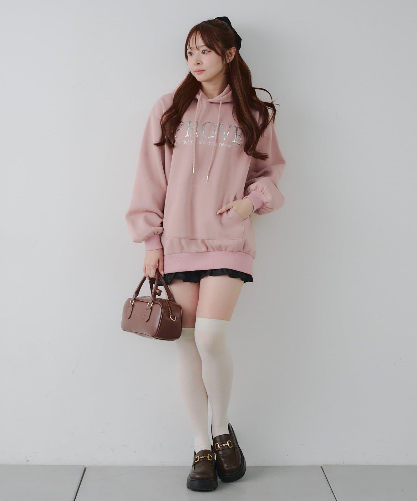 亮片標誌加絨寬鬆連帽衛衣