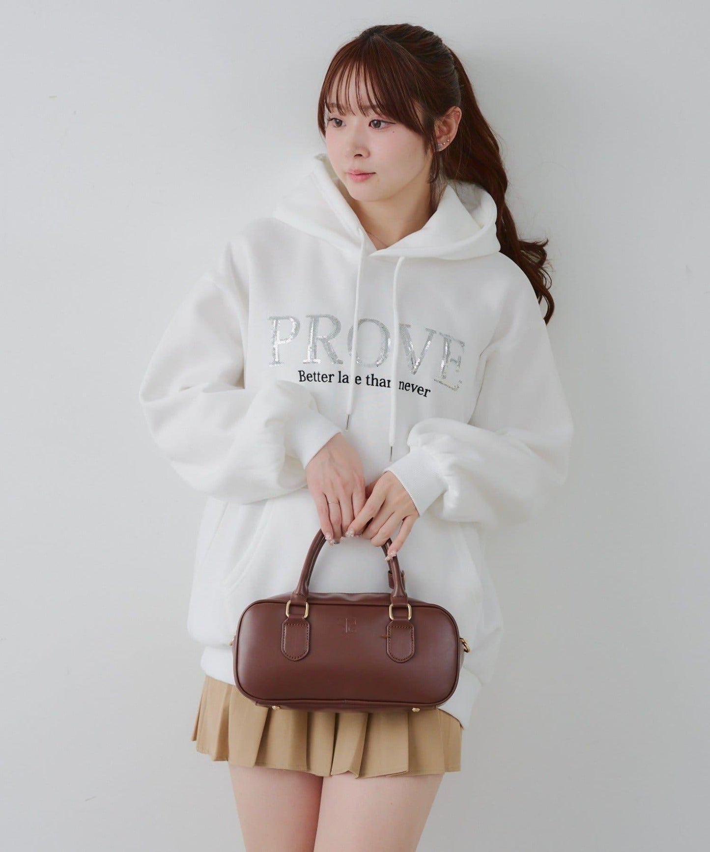 亮片標誌加絨寬鬆連帽衛衣