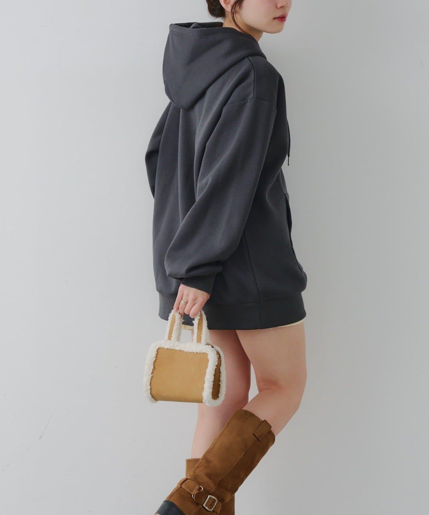 亮片標誌加絨寬鬆連帽衛衣