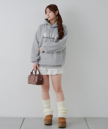 亮片標誌加絨寬鬆連帽衛衣