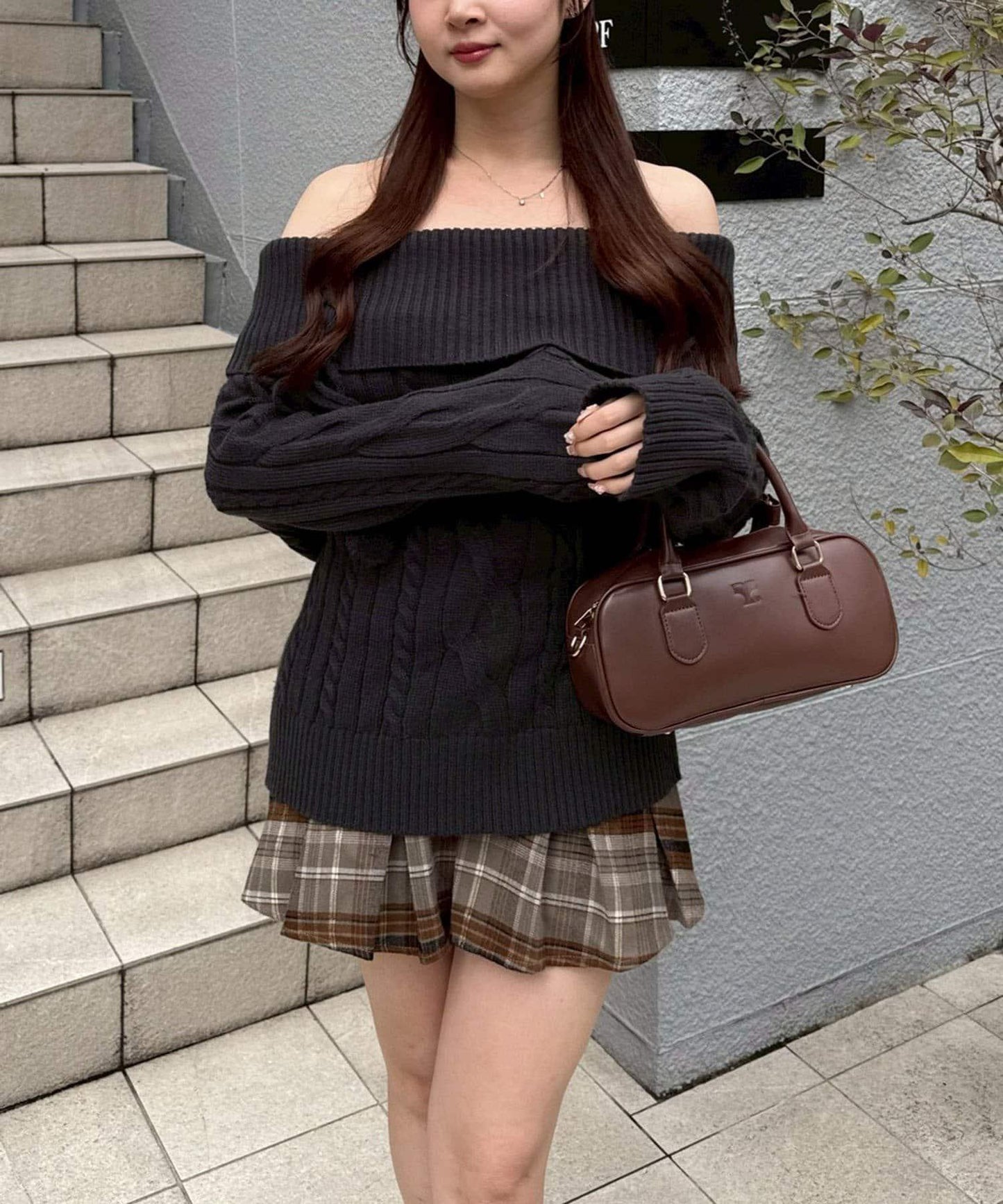 【HolidayCollection】一字肩麻花針織衫