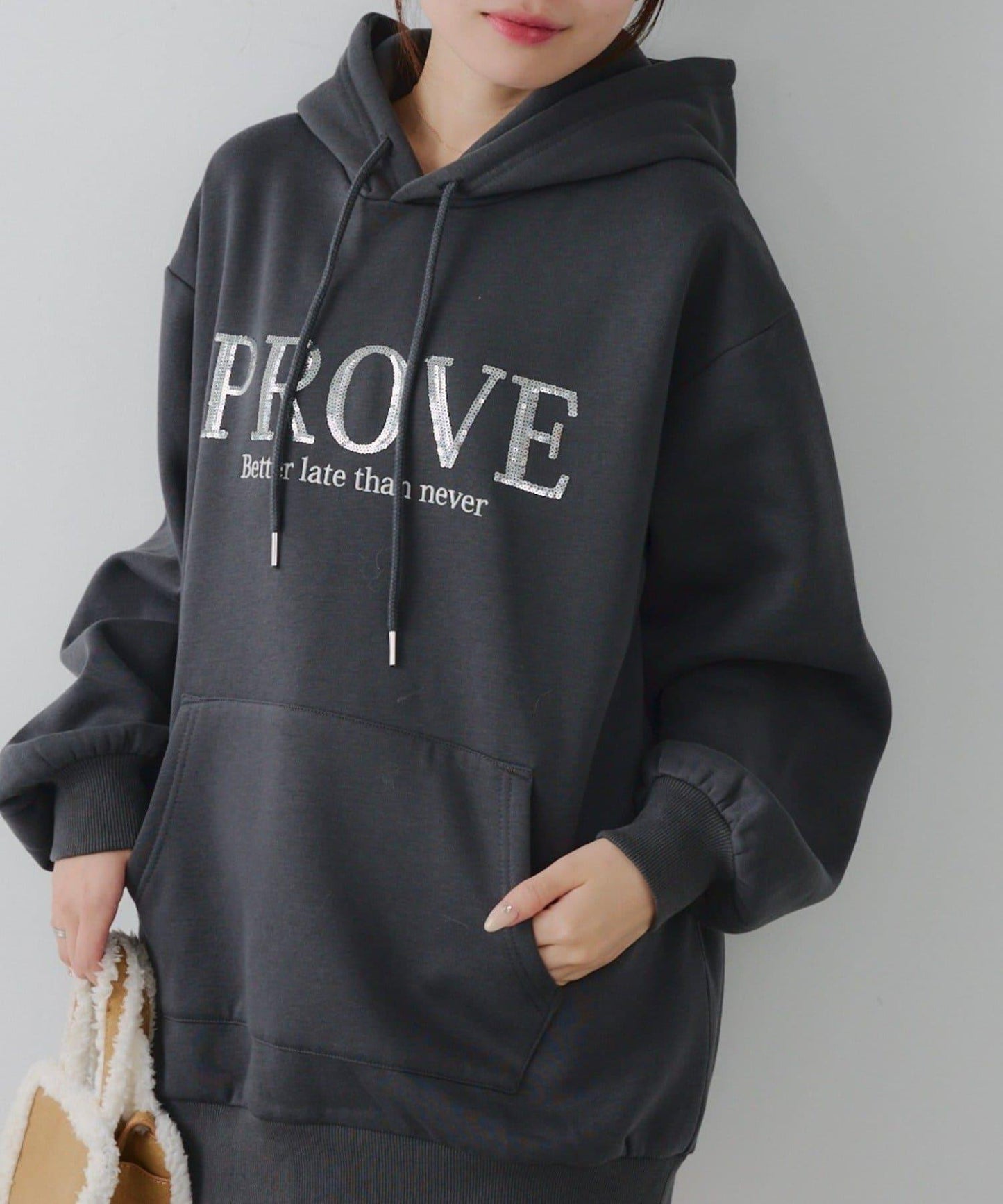 亮片標誌加絨寬鬆連帽衛衣