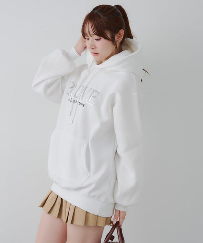 亮片標誌加絨寬鬆連帽衛衣