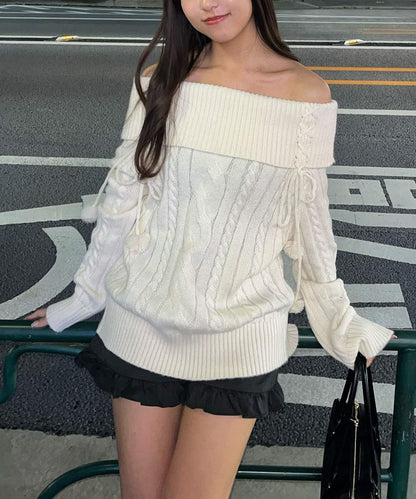 【HolidayCollection】一字肩麻花針織衫