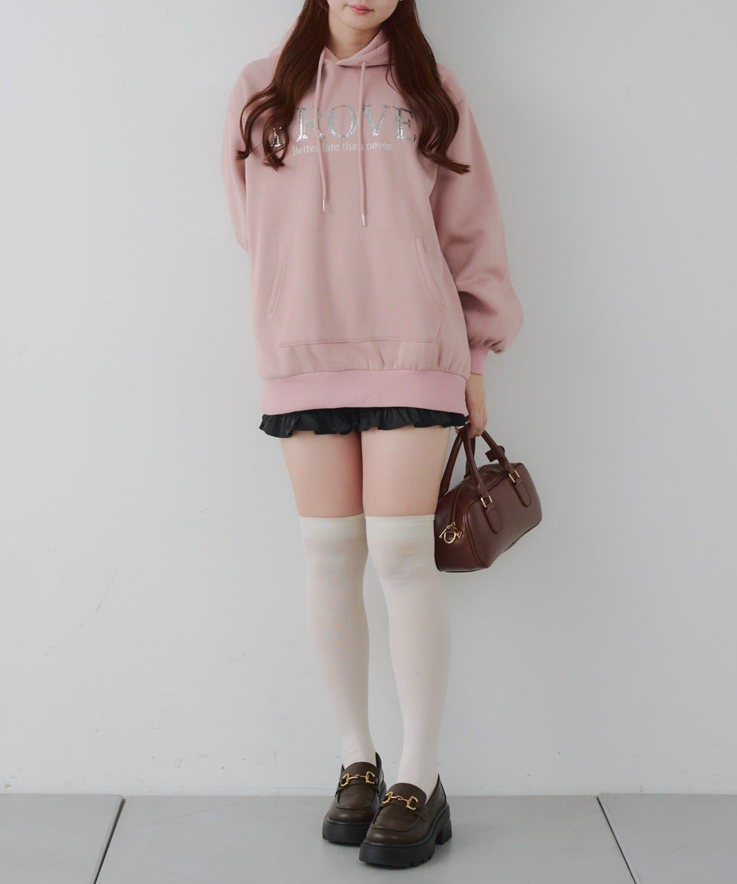 亮片標誌加絨寬鬆連帽衛衣