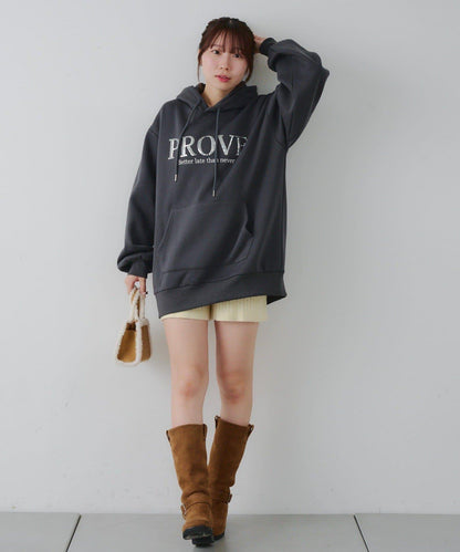 亮片標誌加絨寬鬆連帽衛衣