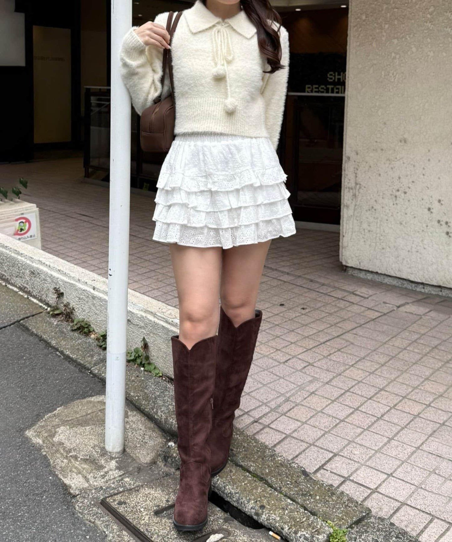 【HolidayCollection】羽毛裝飾針織POLO衫