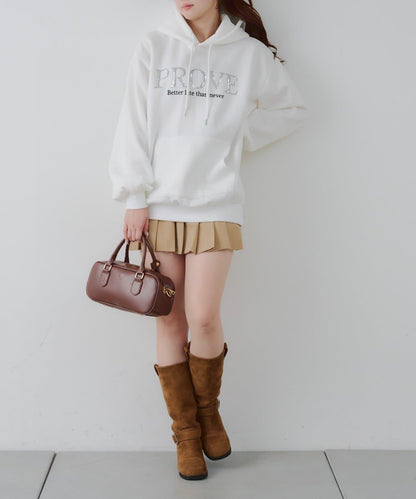 亮片標誌加絨寬鬆連帽衛衣