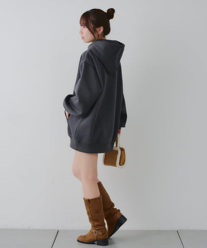 亮片標誌加絨寬鬆連帽衛衣