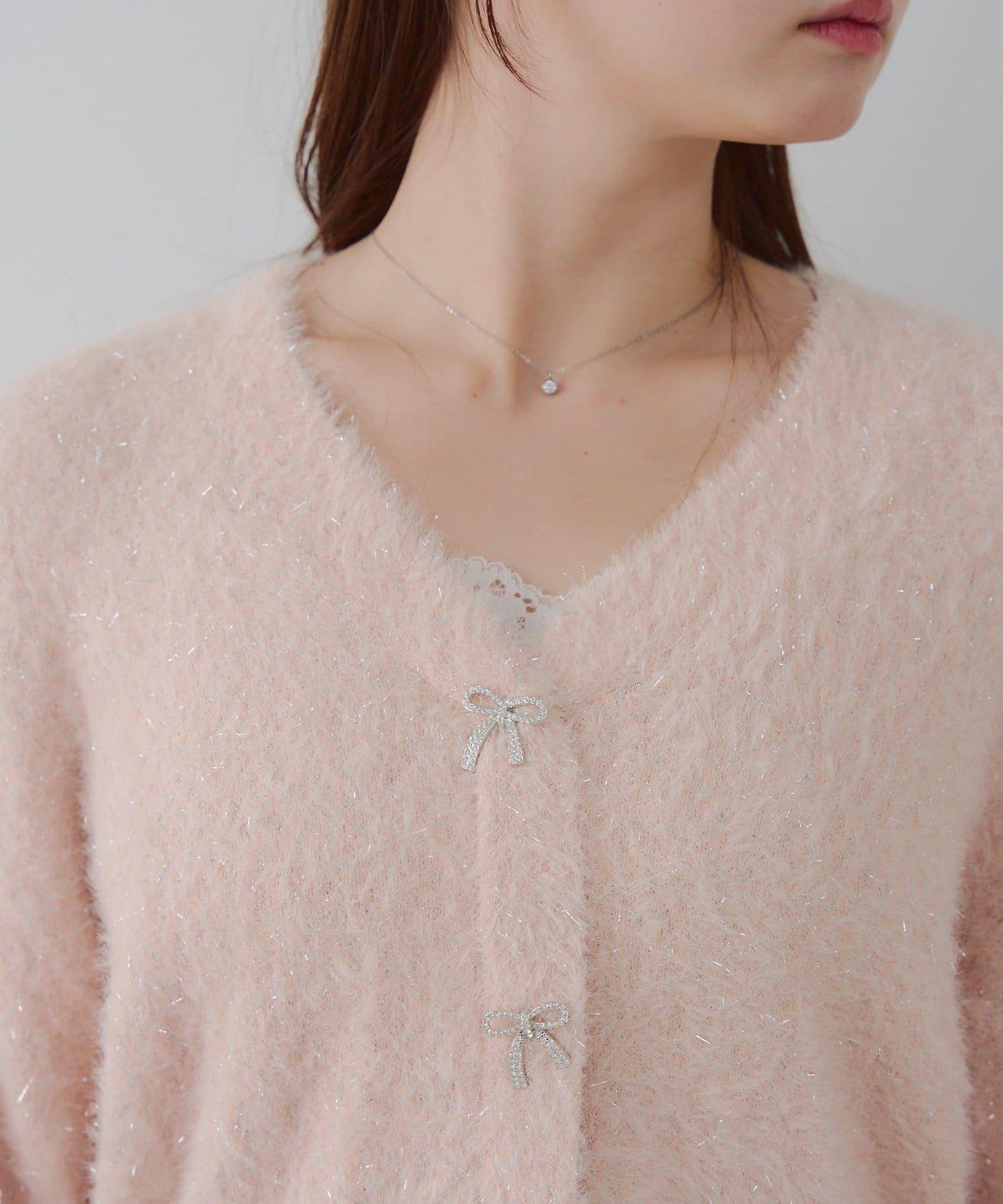 亮片羽毛紗拼接蕾絲下襬開衫