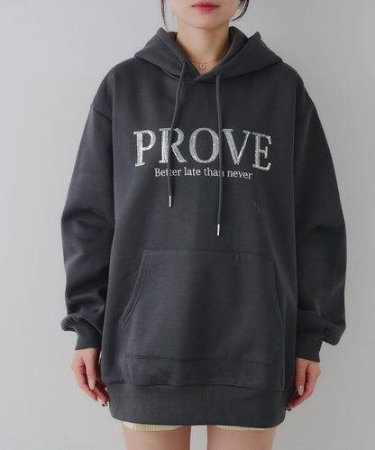 亮片標誌加絨寬鬆連帽衛衣