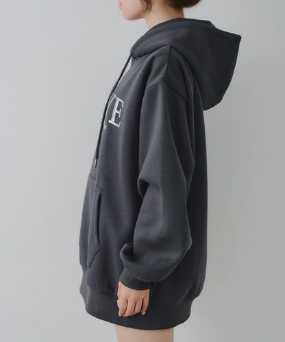 亮片標誌加絨寬鬆連帽衛衣