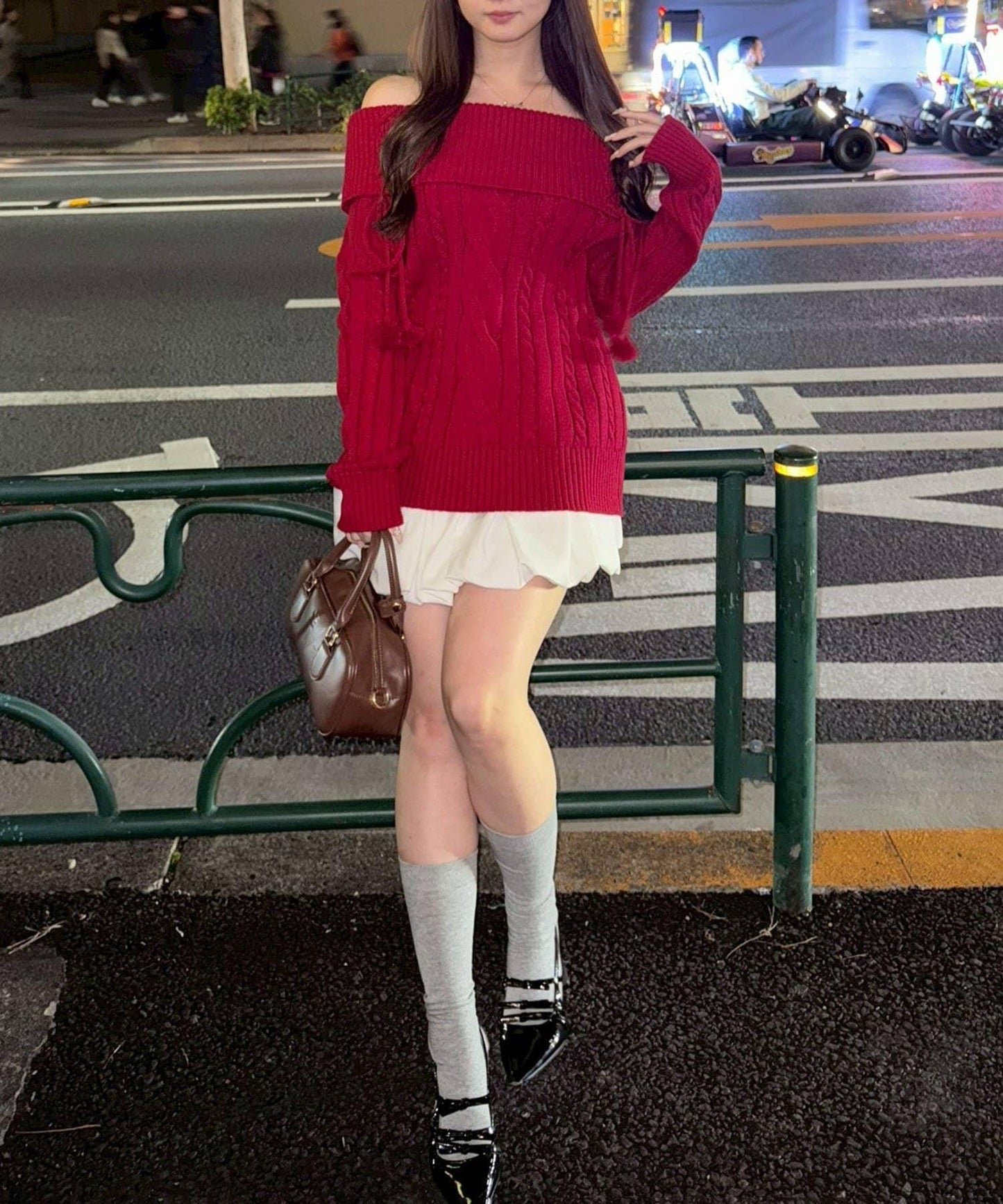 【HolidayCollection】一字肩麻花針織衫