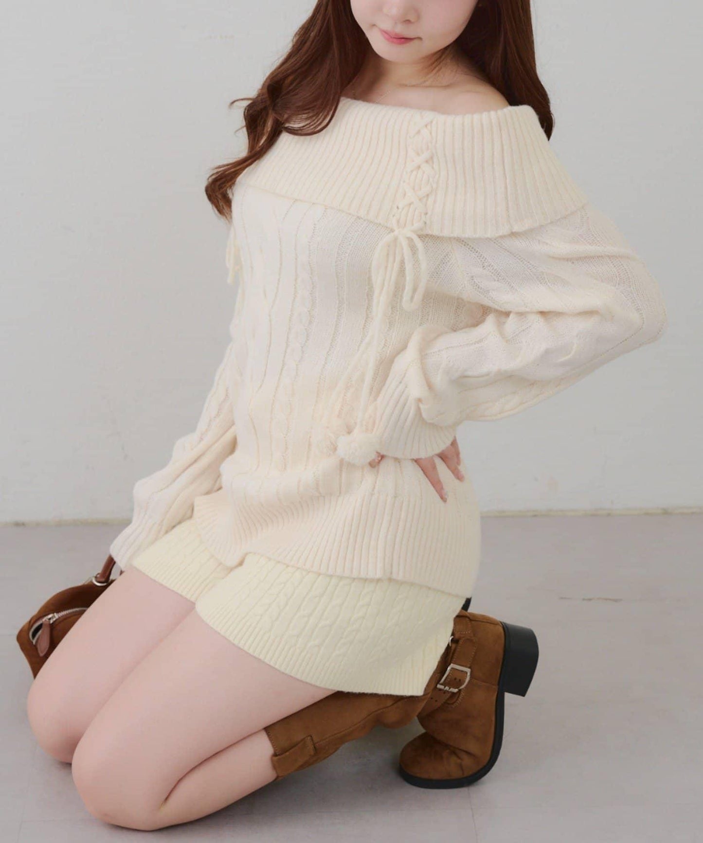 【HolidayCollection】一字肩麻花針織衫