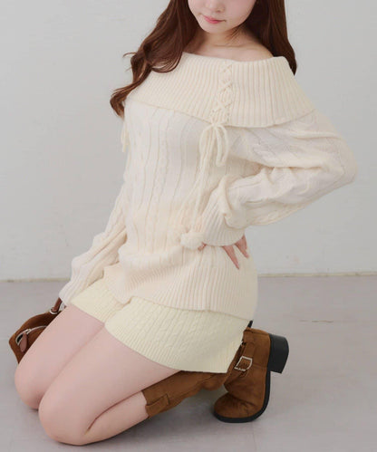 【HolidayCollection】一字肩麻花針織衫