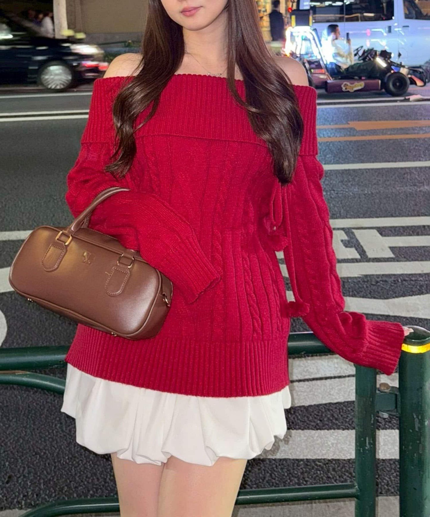 【HolidayCollection】一字肩麻花針織衫