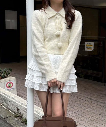 【HolidayCollection】羽毛裝飾針織POLO衫