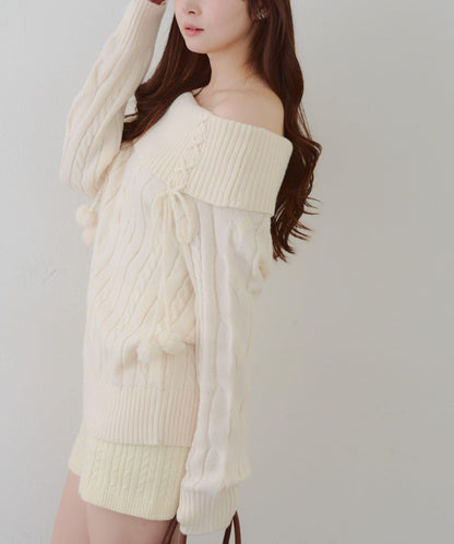 【HolidayCollection】一字肩麻花針織衫