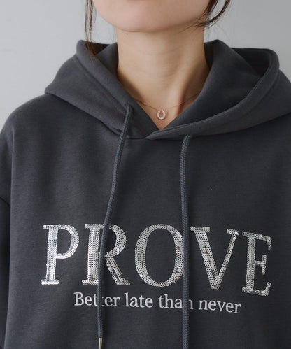 亮片標誌加絨寬鬆連帽衛衣