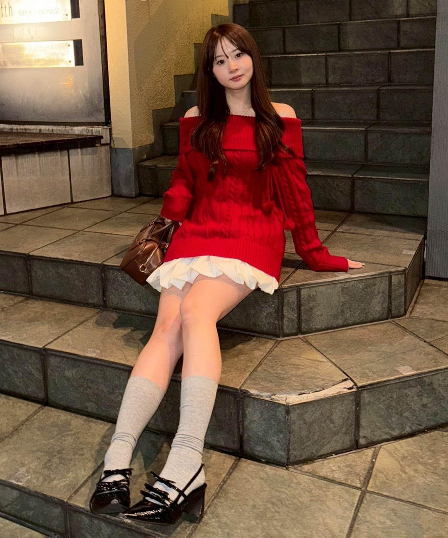 【HolidayCollection】一字肩麻花針織衫