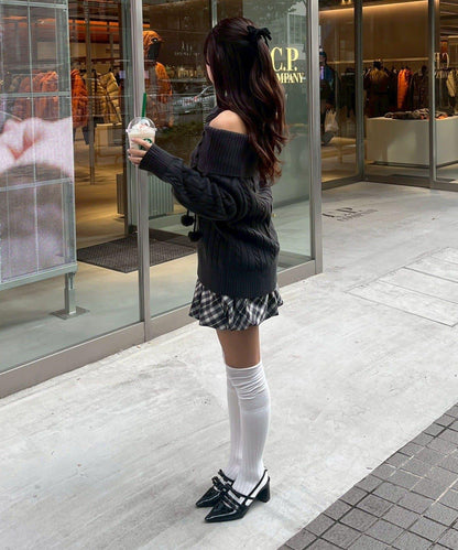 【HolidayCollection】一字肩麻花針織衫