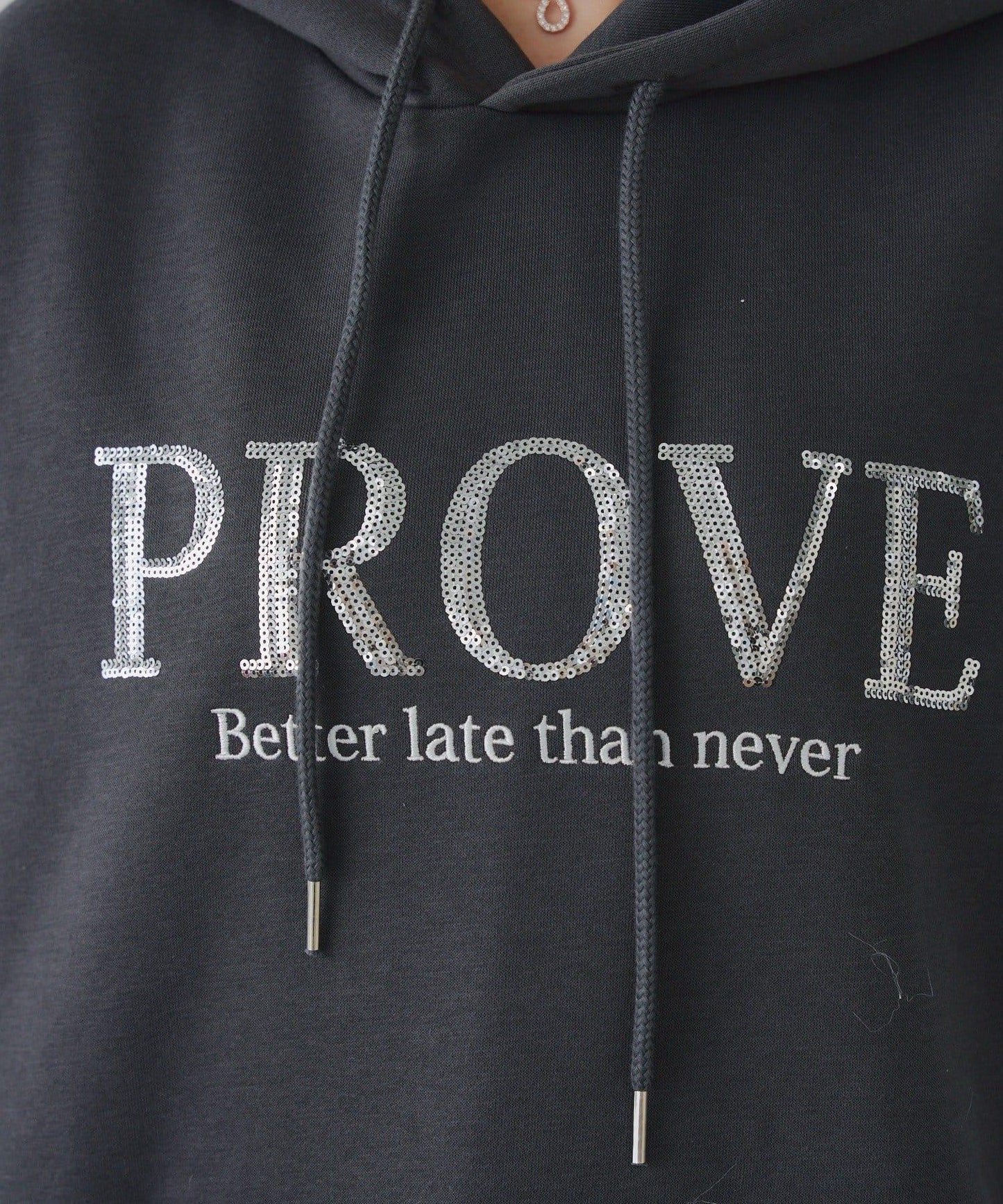 亮片標誌加絨寬鬆連帽衛衣