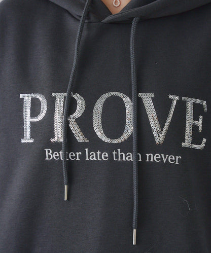 亮片標誌加絨寬鬆連帽衛衣